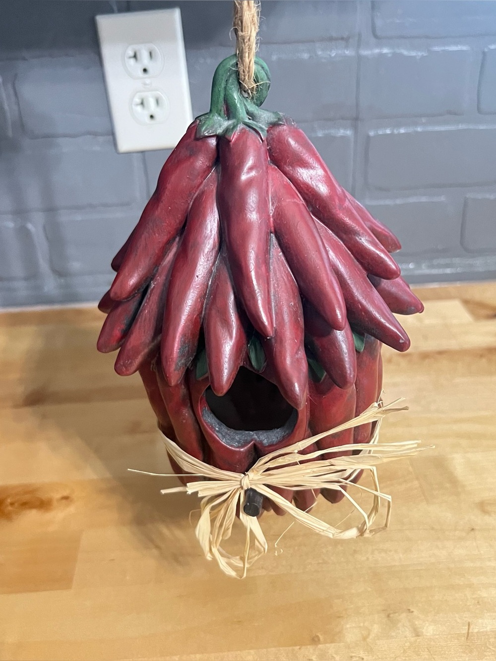 RARE Vintage Chili Pepper Birdhouse About 8” Raffia Trim Southwest Folk Art